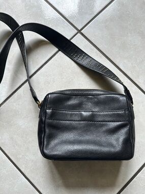 Fossil Black Leather Crossbody Pouch with Gold Zip Pull